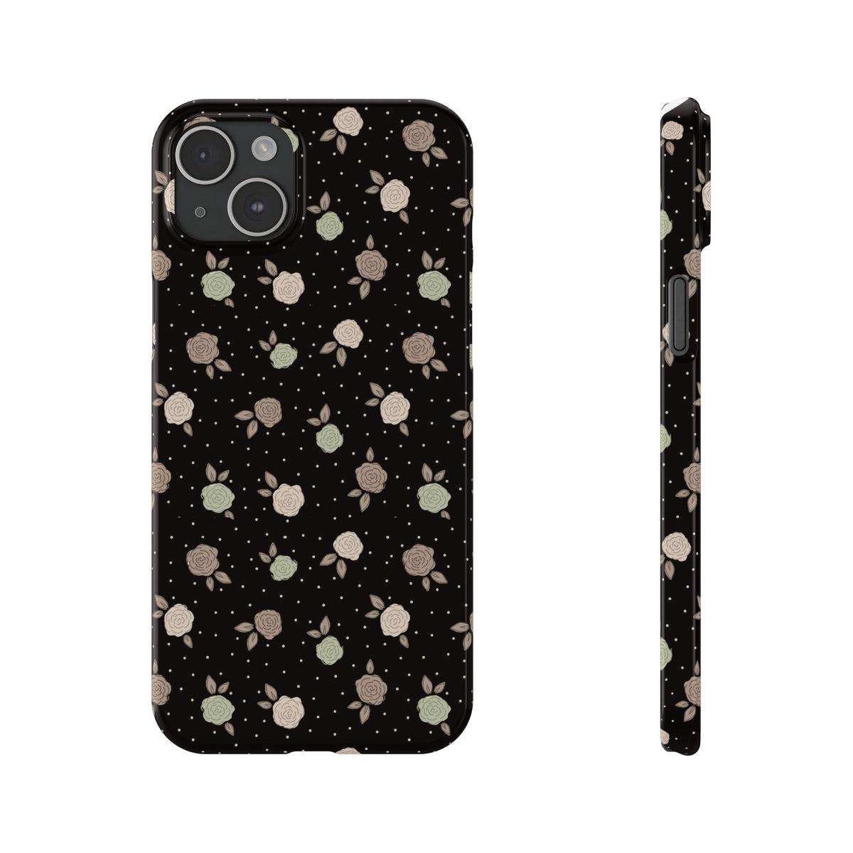 Black and brown floral with polka dots - Slim Phone Cases