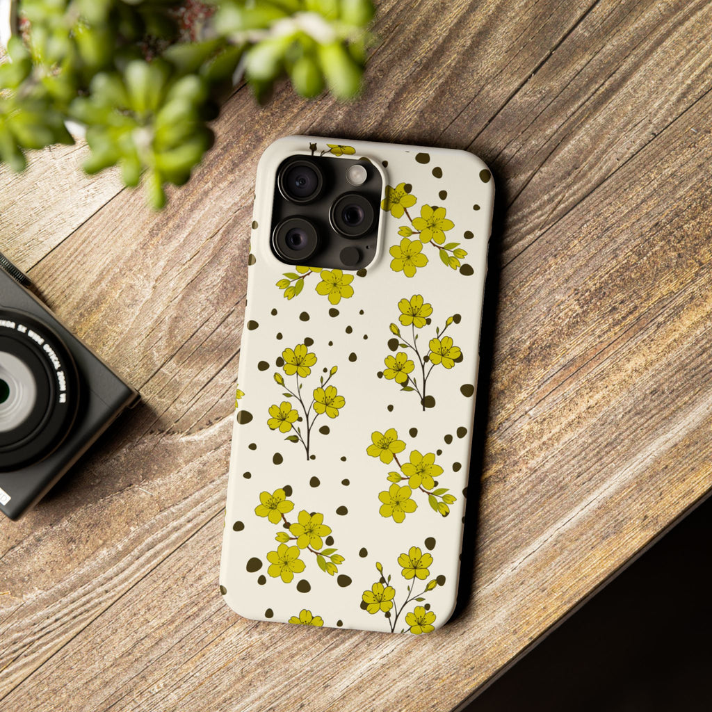 Yellow floral and black dots-Slim Phone Cases