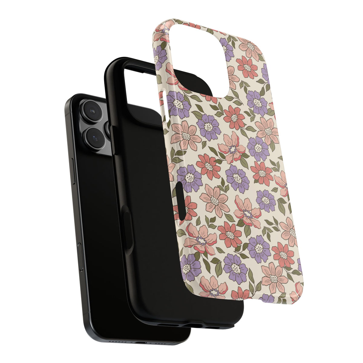 Floral Vintage Tough Phone Case — Pastel Pink & Lavender Flower Pattern