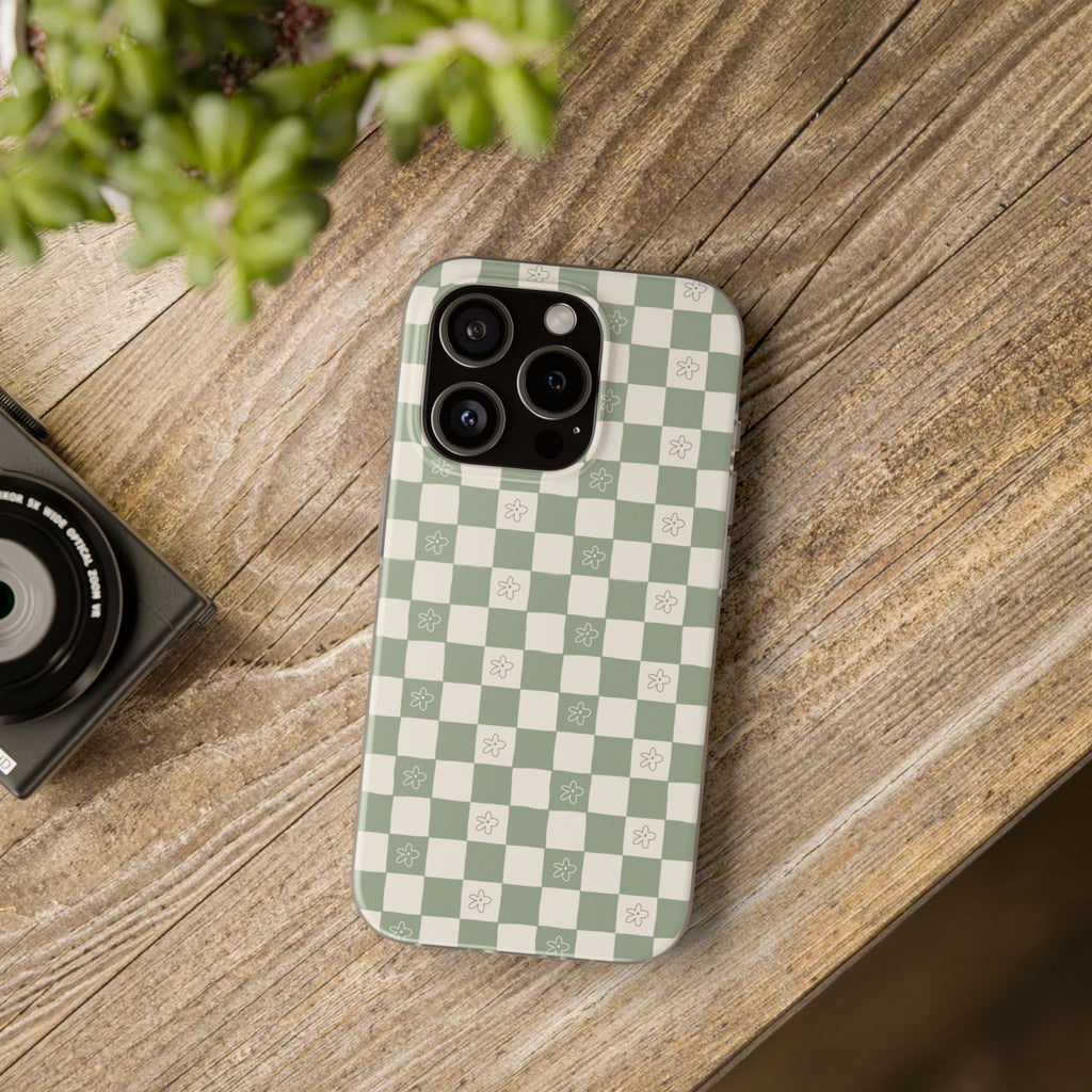 Green checker and daisy -Flexi Cases