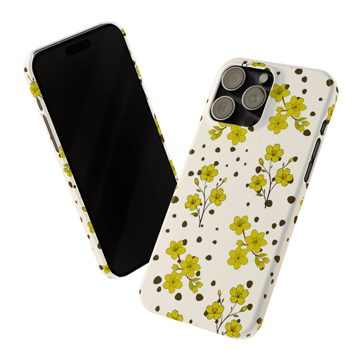 Yellow floral and black dots-Slim Phone Cases