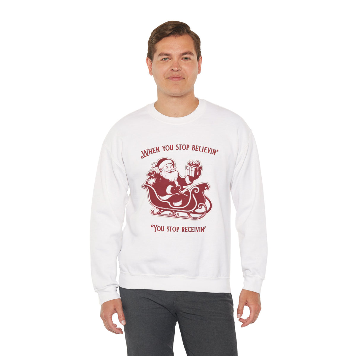 When You Stop Believin' You Stop Receivin''Christmas Sweatshirt – Vintage Santa  Crewneck