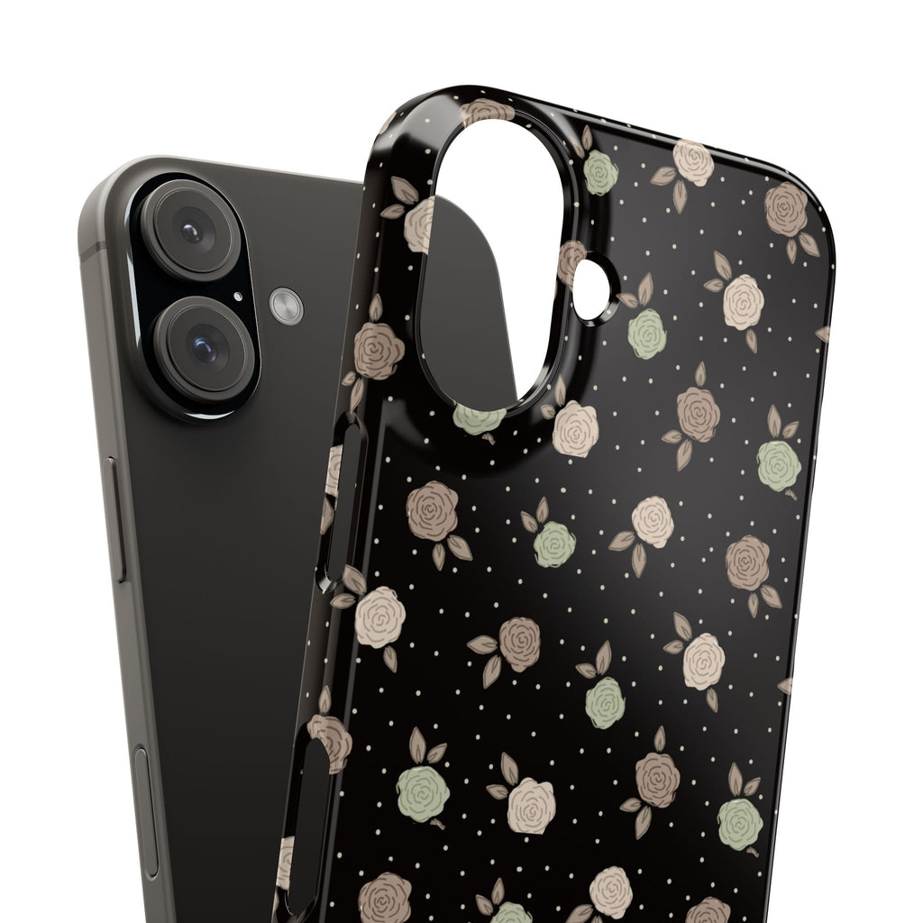 Black and brown floral with polka dots - Slim Phone Cases