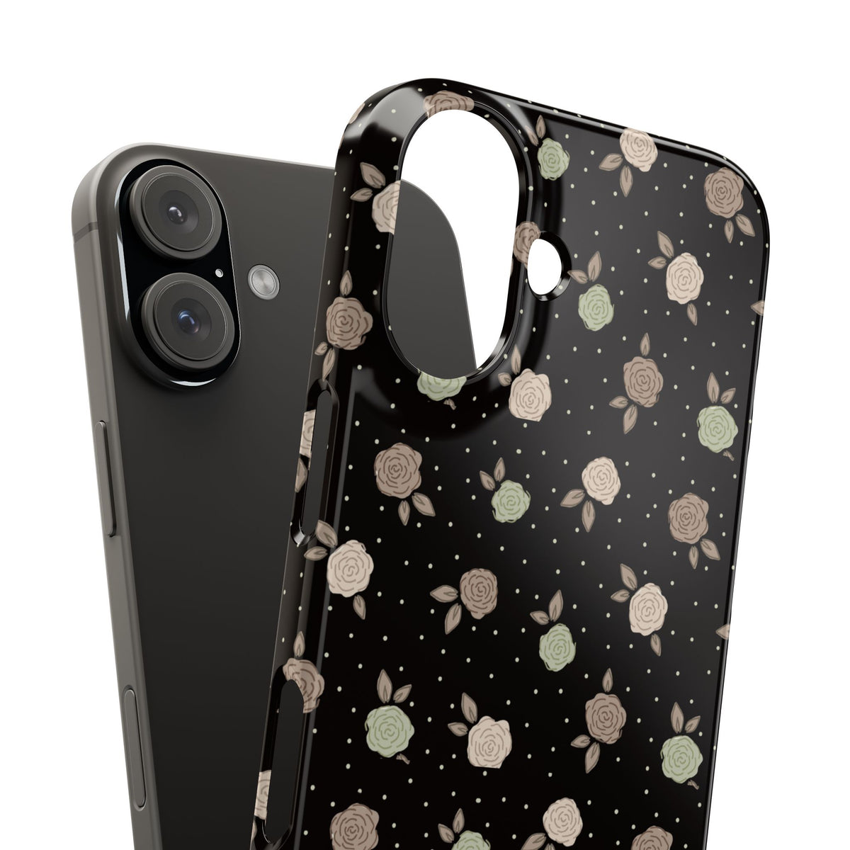 Black and brown floral with polka dots - Slim Phone Cases