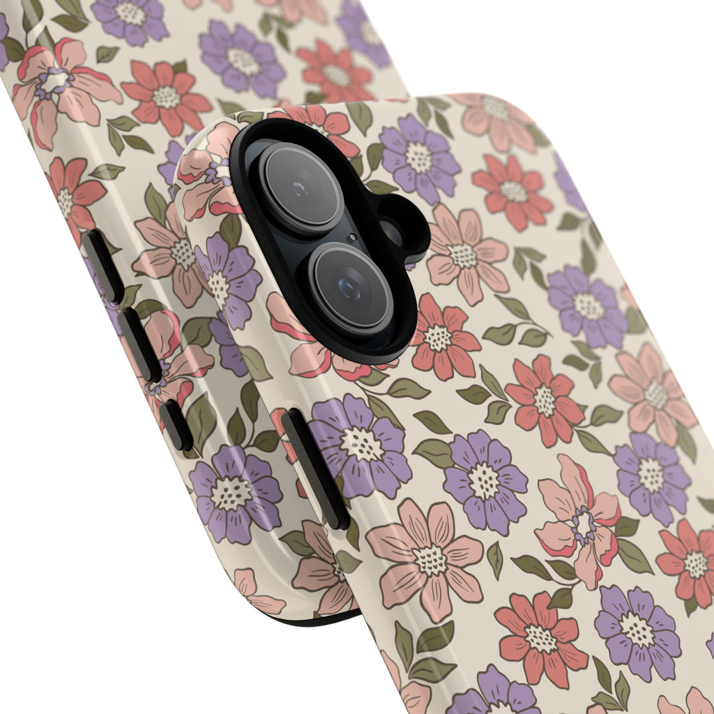 Floral Vintage Tough Phone Case — Pastel Pink & Lavender Flower Pattern