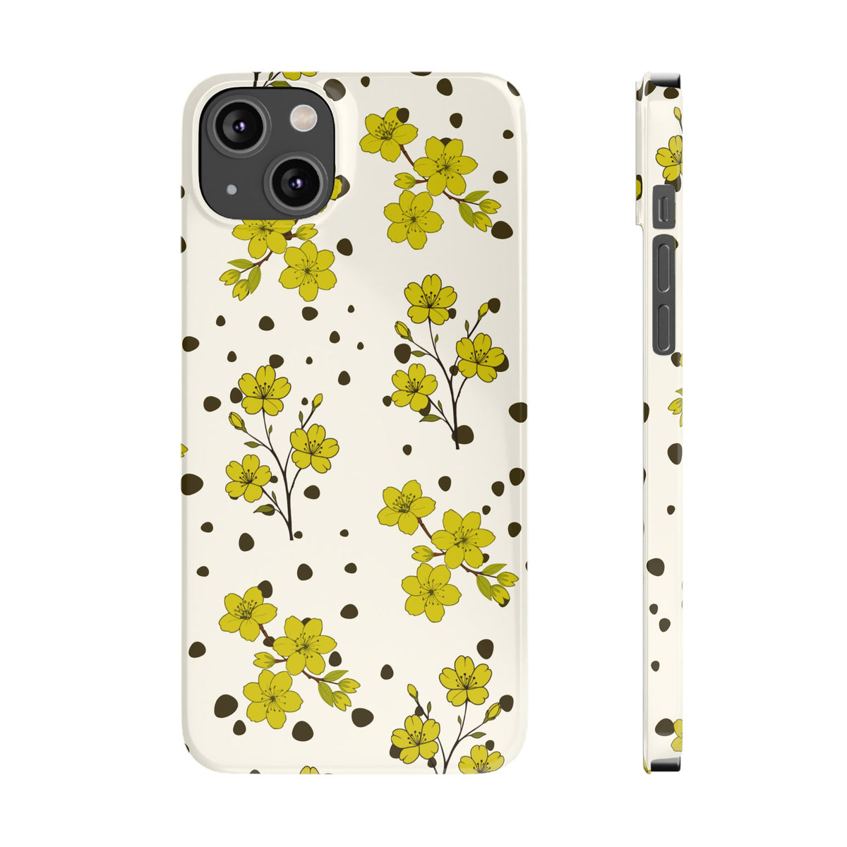 Yellow floral and black dots-Slim Phone Cases