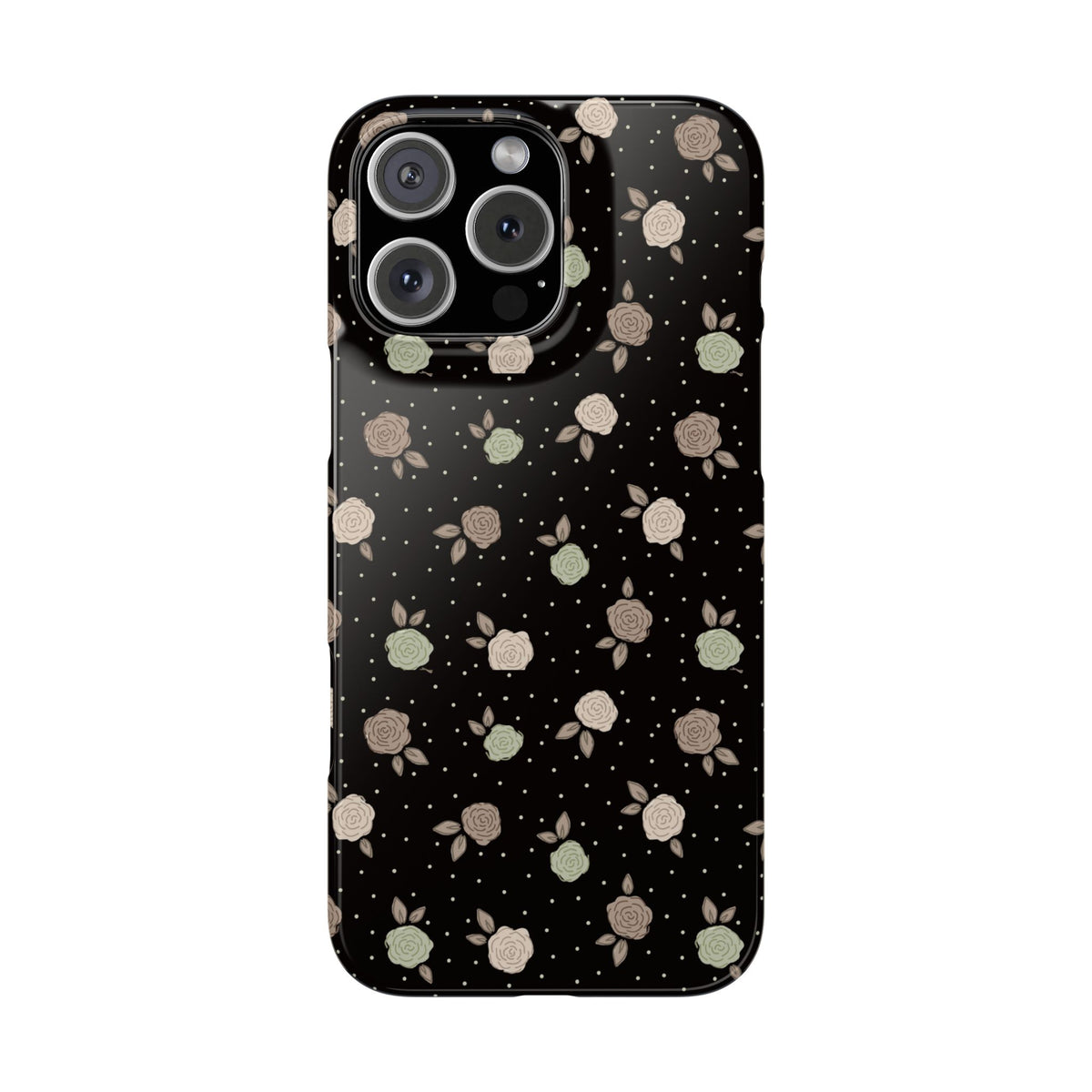 Black and brown floral with polka dots - Slim Phone Cases