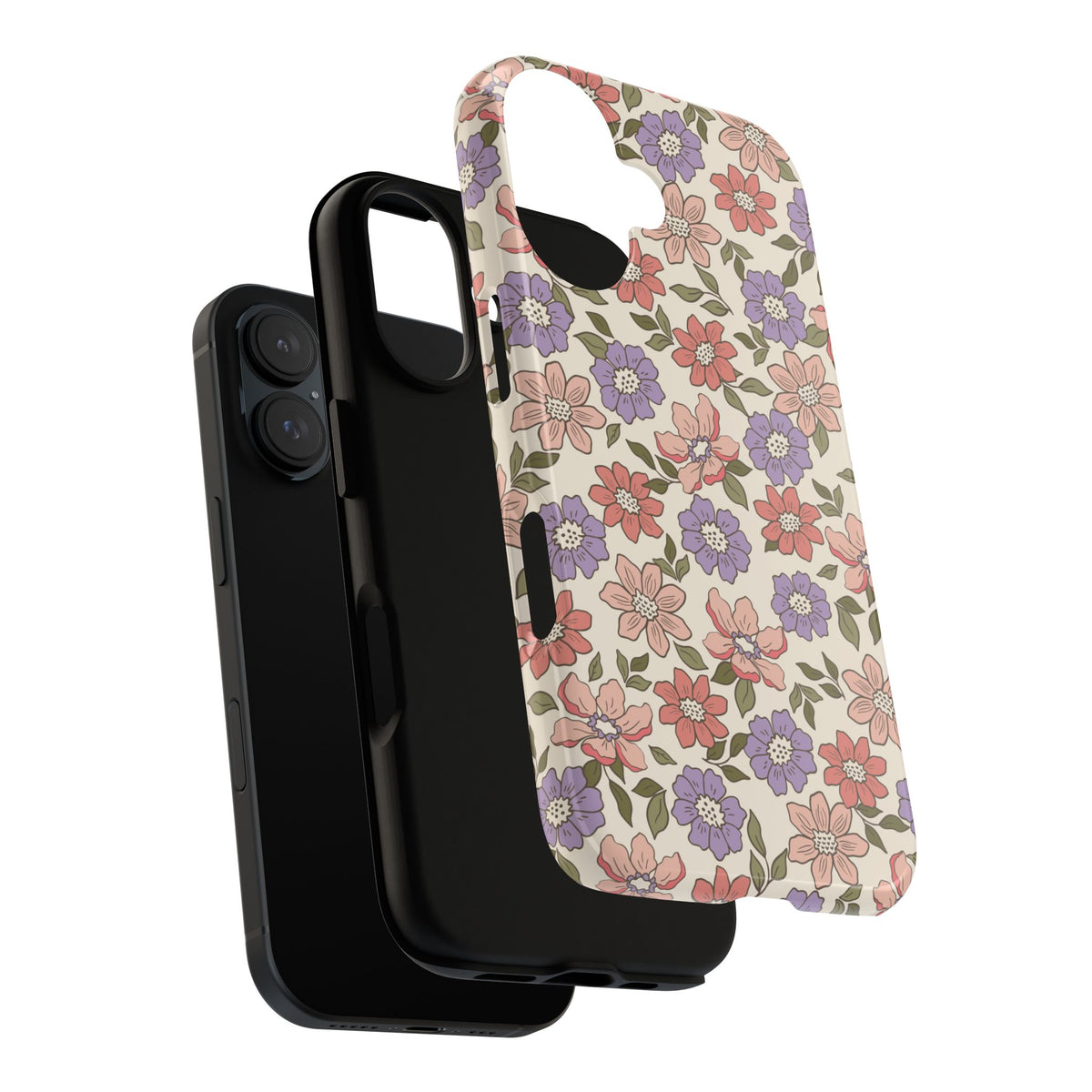 Floral Vintage Tough Phone Case — Pastel Pink & Lavender Flower Pattern